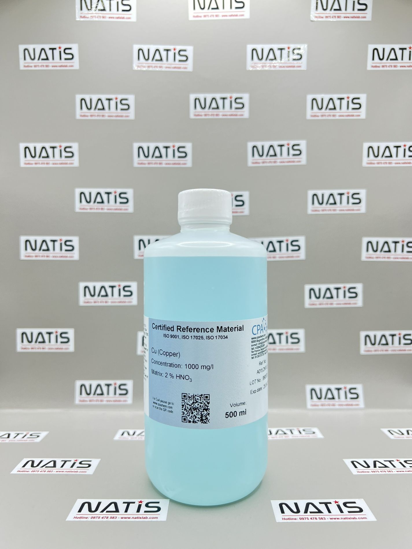 Dung dịch chuẩn Copper (Cu) 1g/L cho AAS, chai 500mL, CPAchem