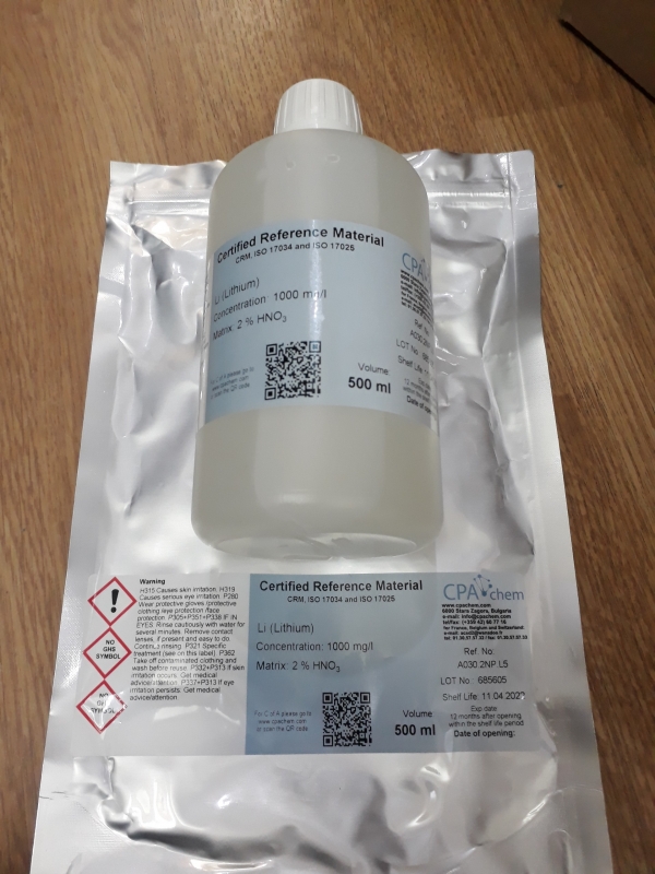 Dung dịch chuẩn Lithium (Li) 1g/l cho AAS, chai 500mL, CPAchem