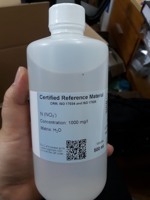 Dung dịch chuẩn Nitrates as N (NO3- (as N)) 1000 mg/l  cho IC, chai 500mL, CPAchem
