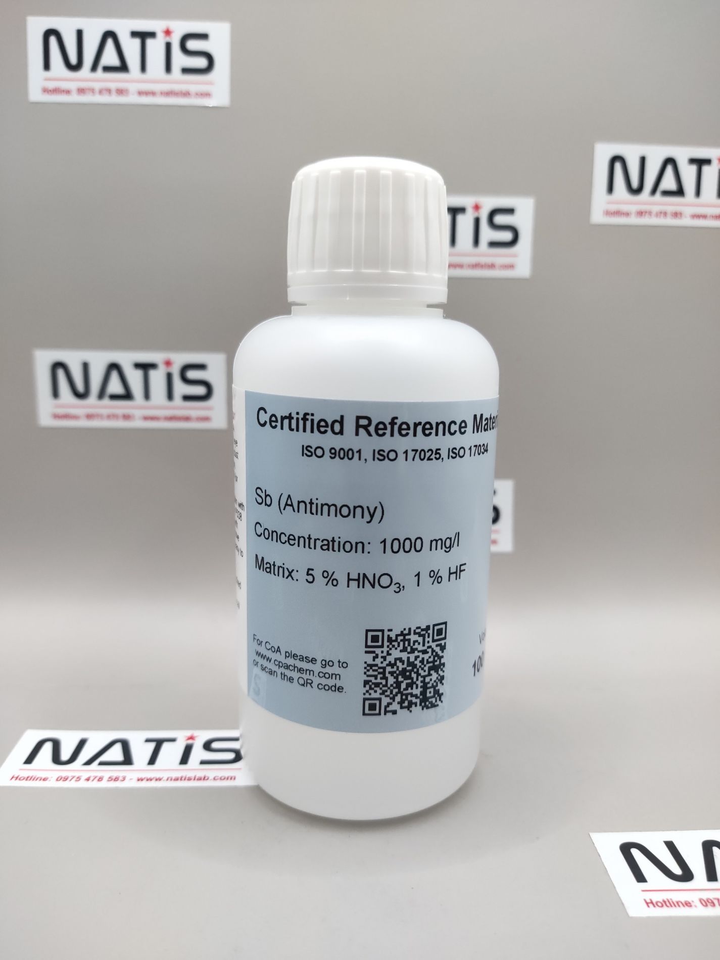 Dung dịch chuẩn Antimony (Sb) 1g/L cho AAS, chai 100mL, CPAchem
