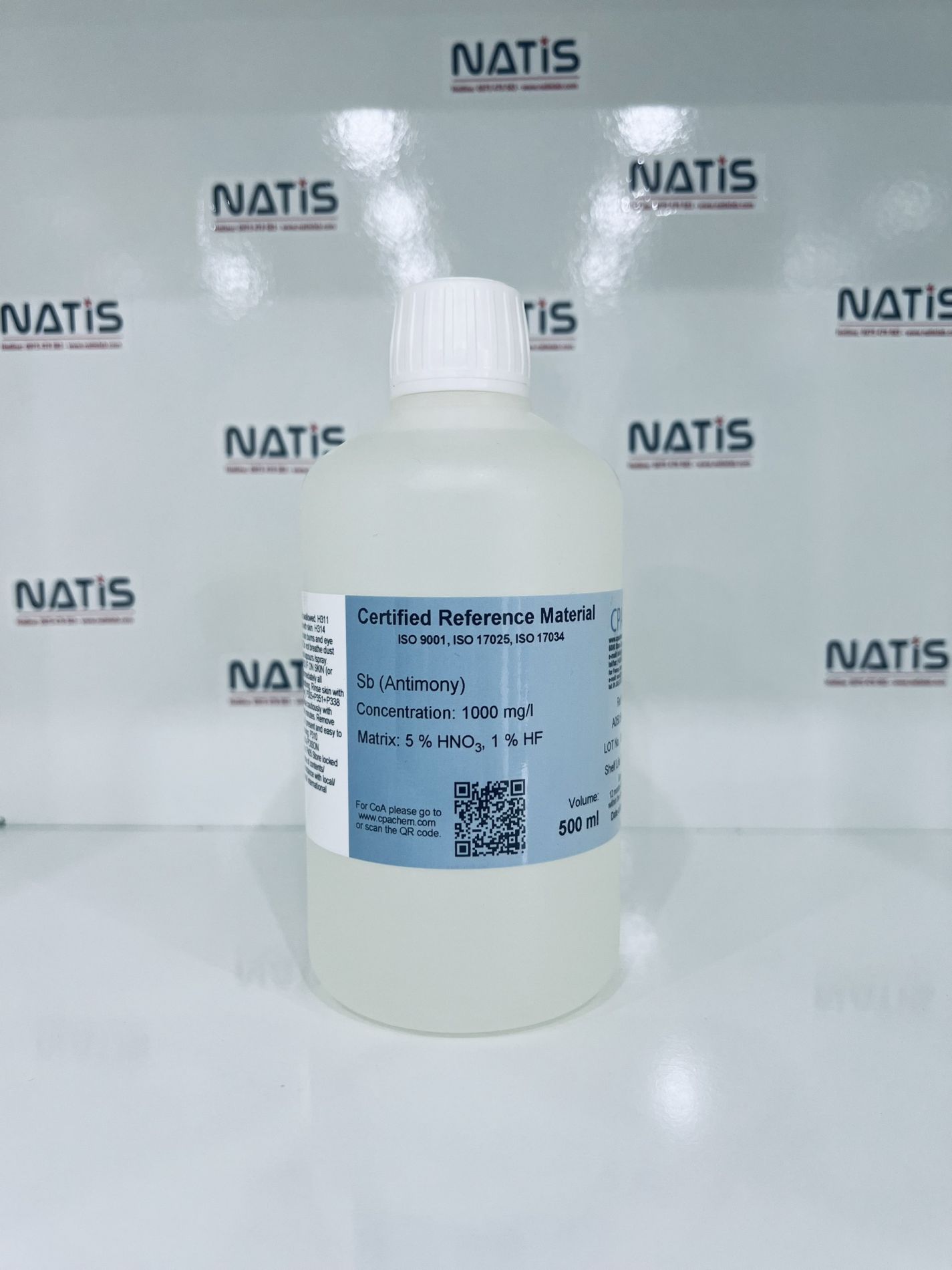 Dung dịch chuẩn Antimony (Sb) 1g/L cho AAS, chai 500mL, CPAchem