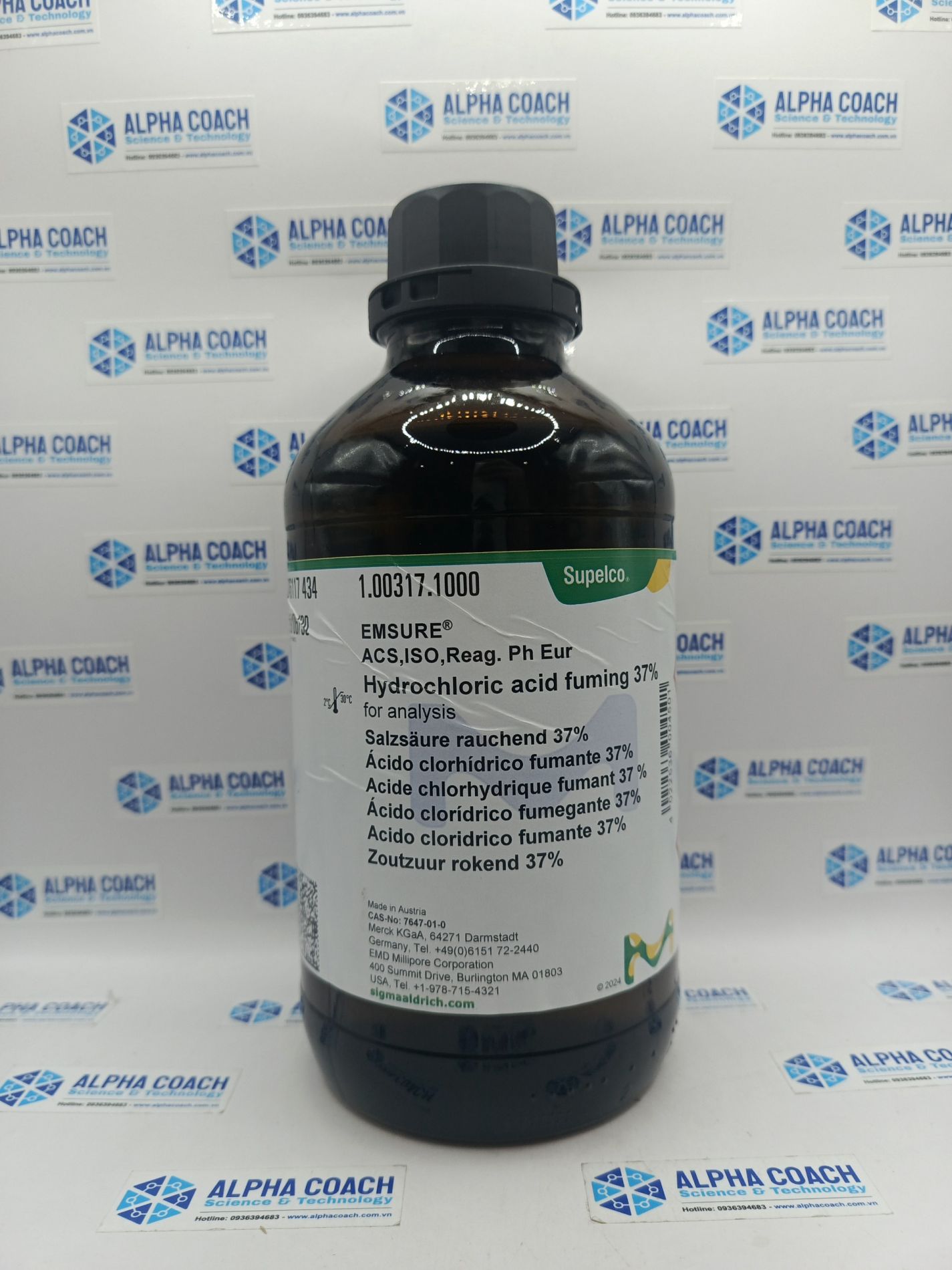 Hoá chất Hydrochloric acid fuming 37%, Merck
