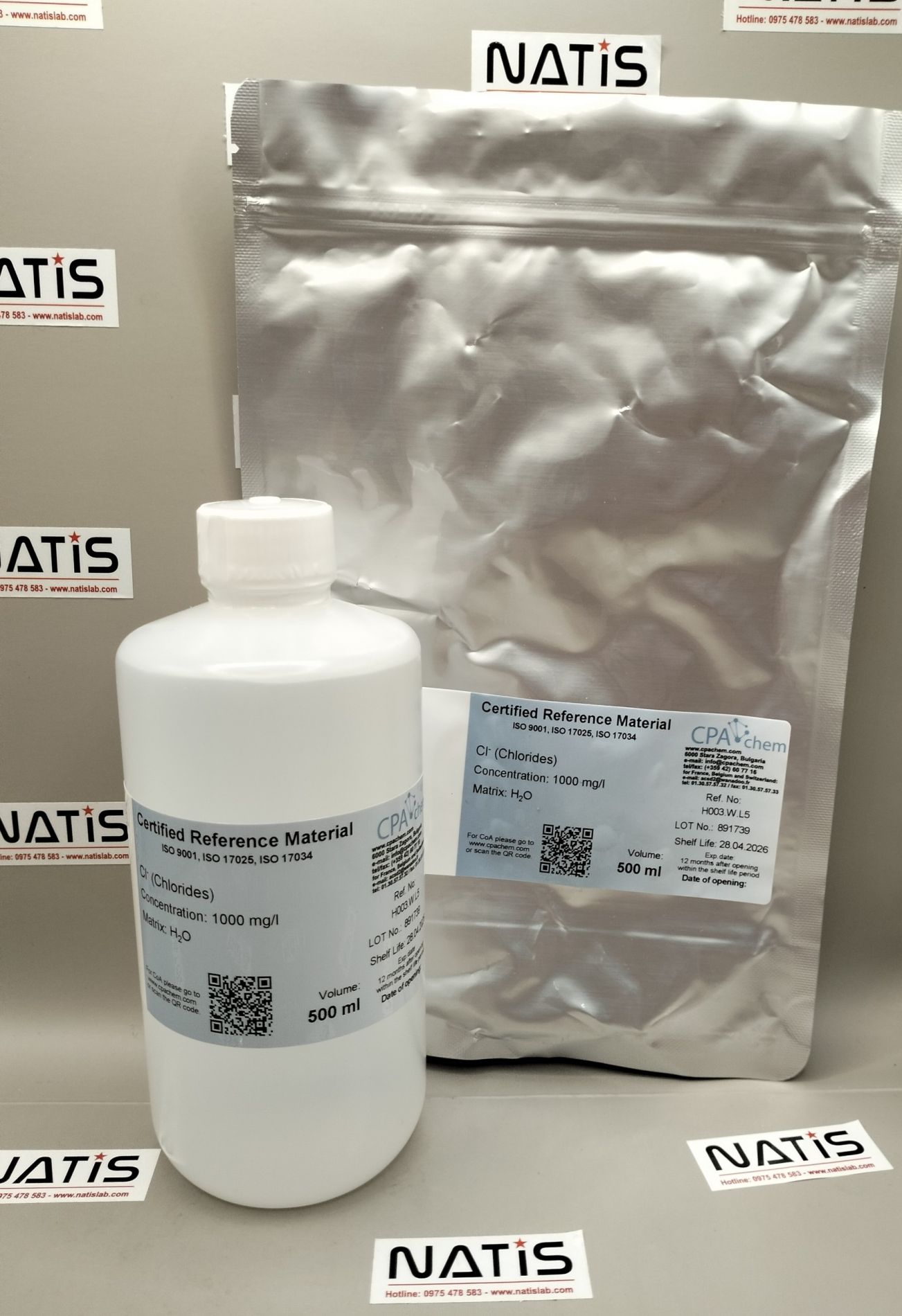 Dung dịch chuẩn Chlorides (Cl- ) 1000 mg/l cho IC, chai 500mL, CPAchem