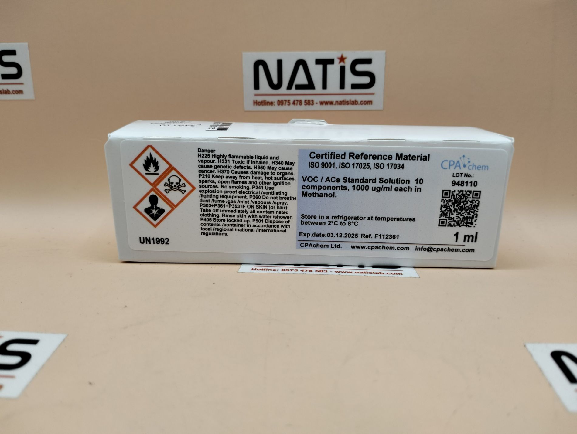 Dung dịch chuẩn VOC/ACs 10 thành phần 1000ug/mL, mã F112361, hãng CPAchem, Bungari