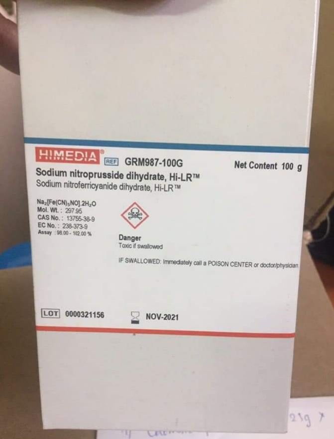 Sodium nitroprusside dihydrate, Ấn Độ