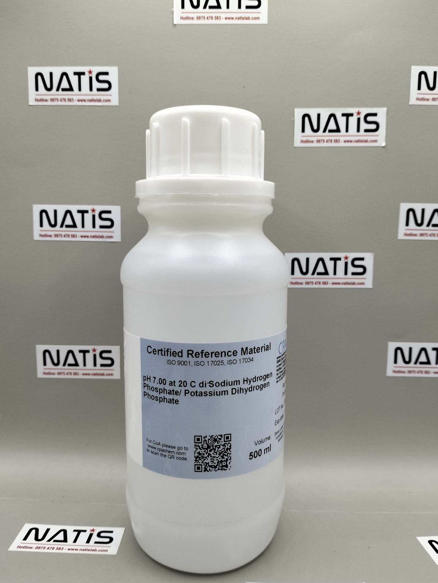 Dung dịch chuẩn pH 7.00 tại 20°C di-Sodium Hydrogen Phosphate/ Potassium Dihydrogen Phosphate, chai 500mL, CPAchem