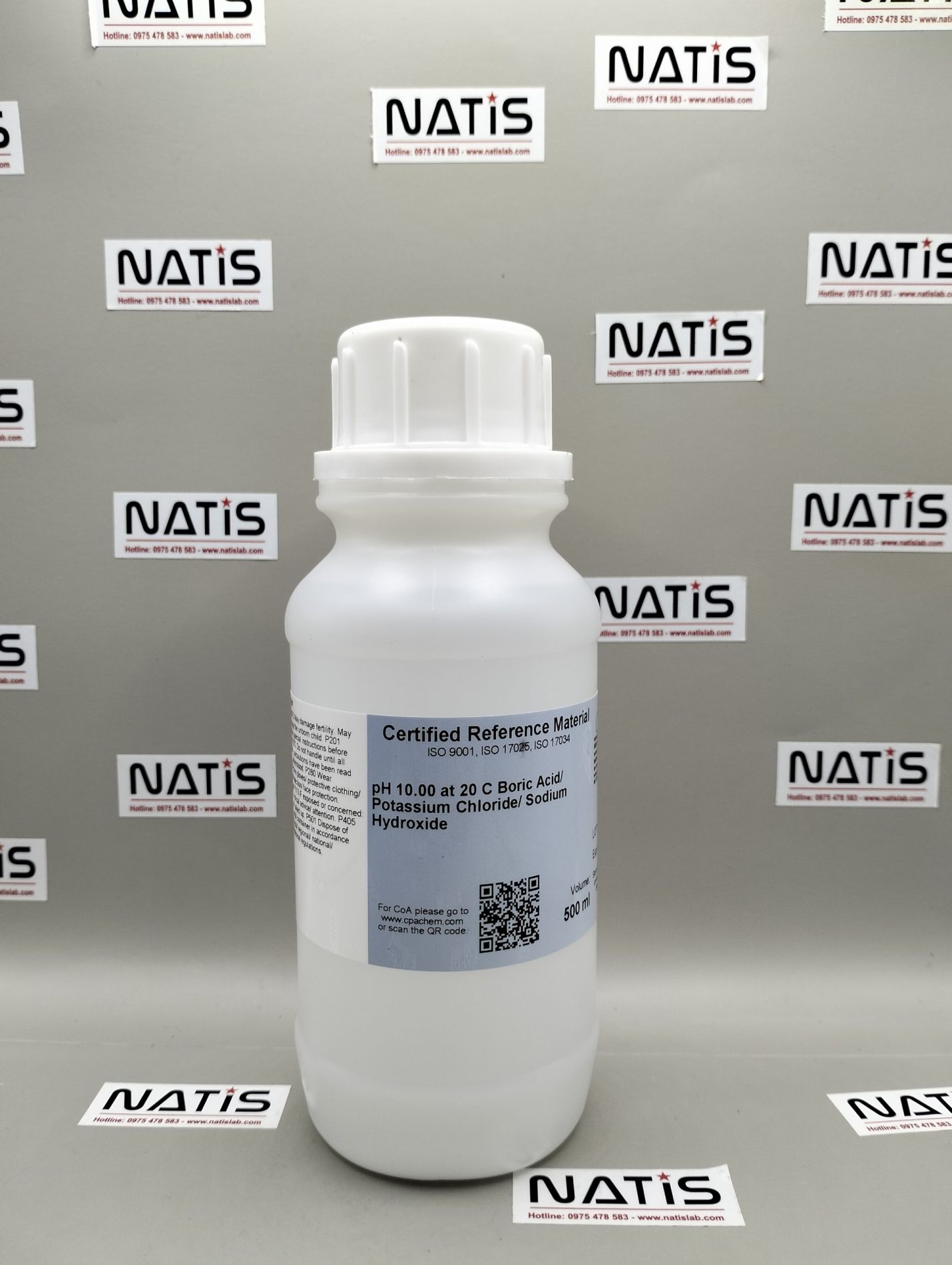 Dung dịch chuẩn pH 10.00 tại 20°C Boric Acide/ Potassium Chloride/ Sodium Hydroxide, chai 500mL, CPAchem
