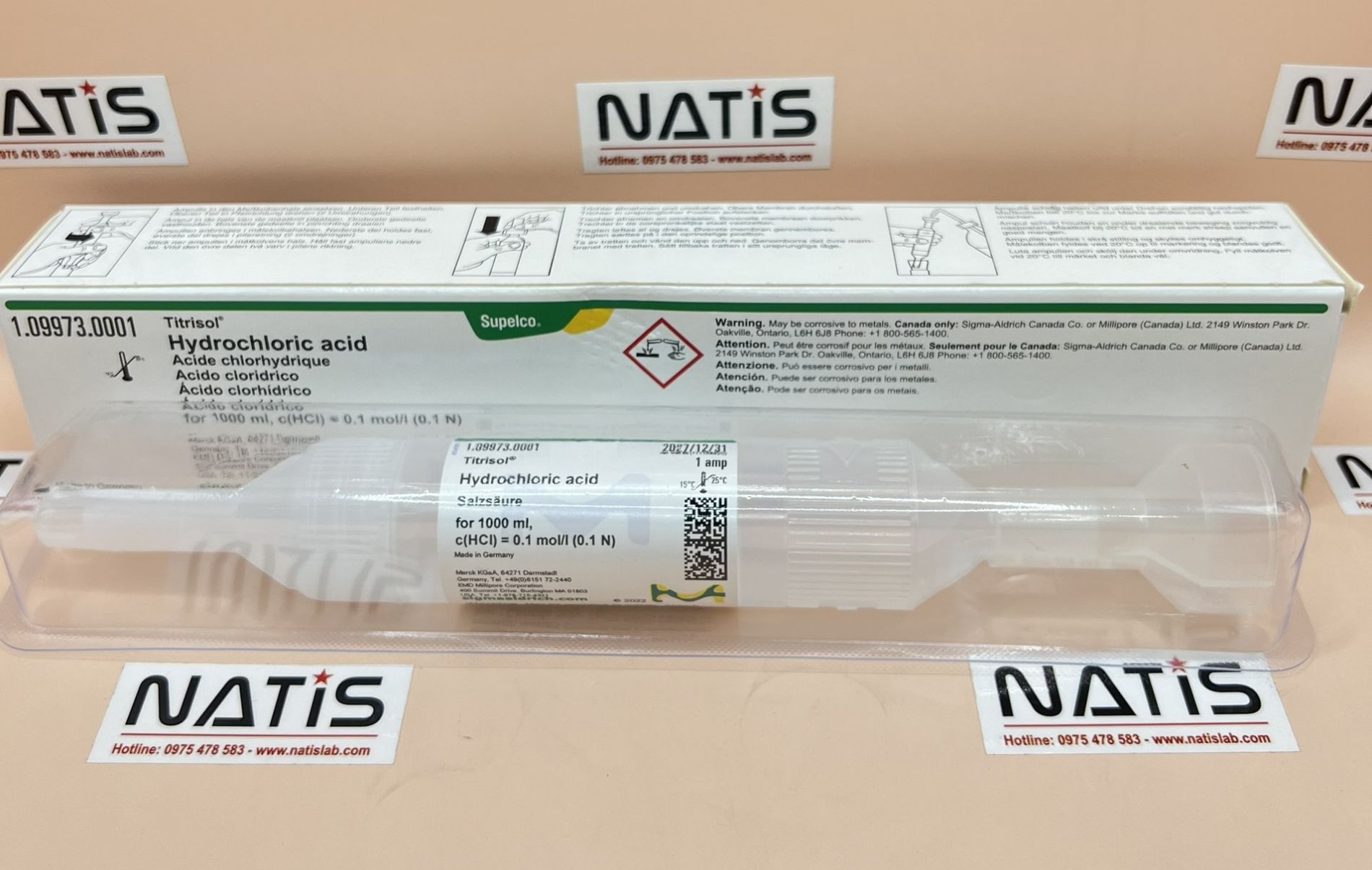 Ống chuẩn HCl 0,1M, Merck