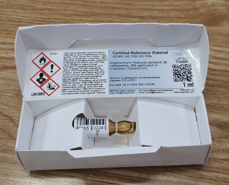 Dung dịch chuẩn hỗn hợp thuốc trừ sâu cơ Clo 20 thành phần nồng độ 200ug/ml trong n-Hexane / Toluene (1/1), CPAchem