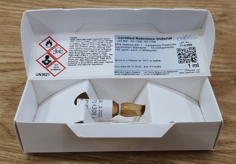Dung dịch chuẩn hỗn hợp thuốc từ sâu Carbamate 10 thành phần nồng độ 100ug/ml trong Methanol, CPAchem