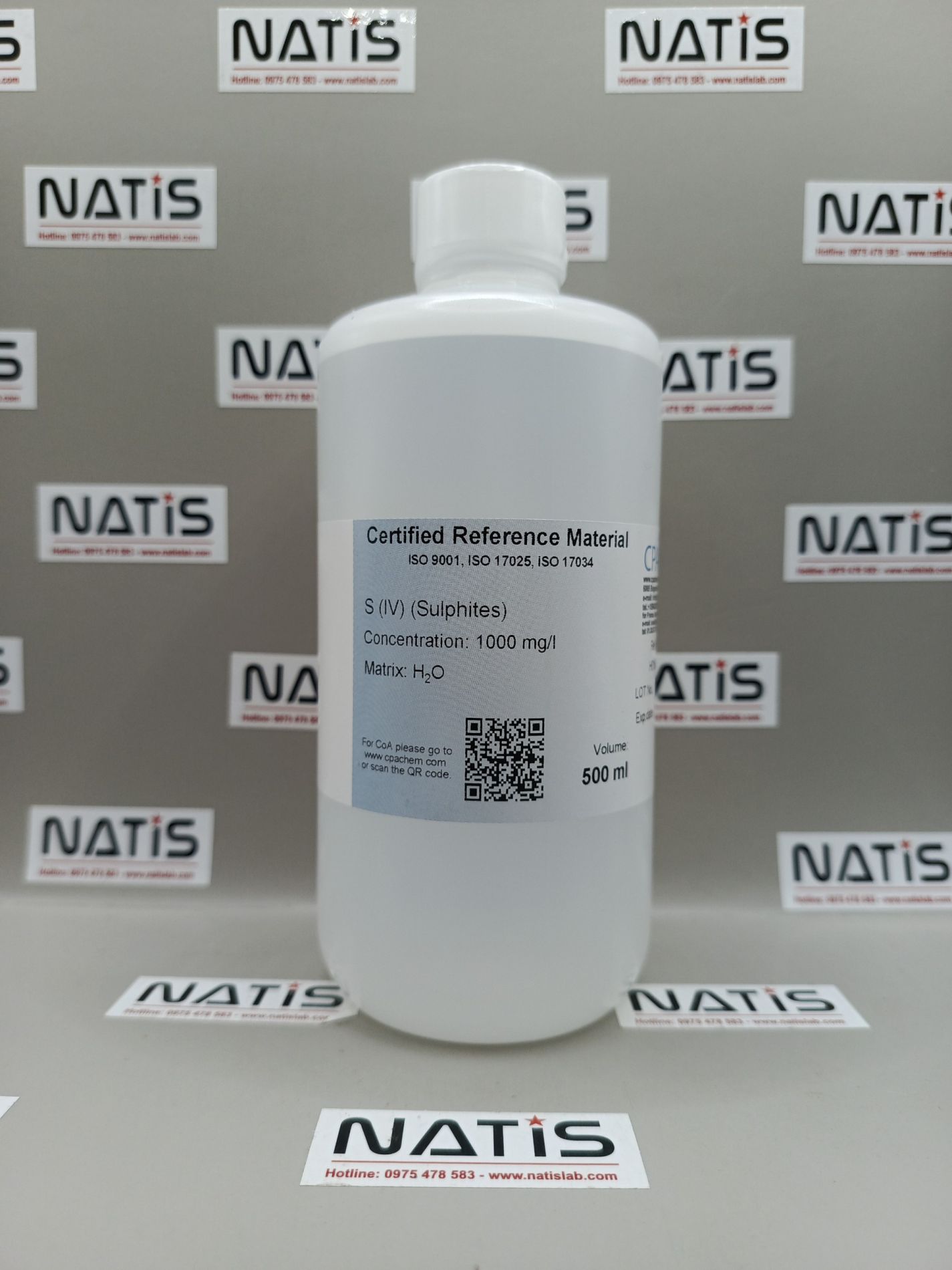 Dung dịch chuẩn Sulphites tính theo S (IV) 1000 mg/L trong H2O cho IC, mã H018.W.L5, hãng CPAchem - Bungari