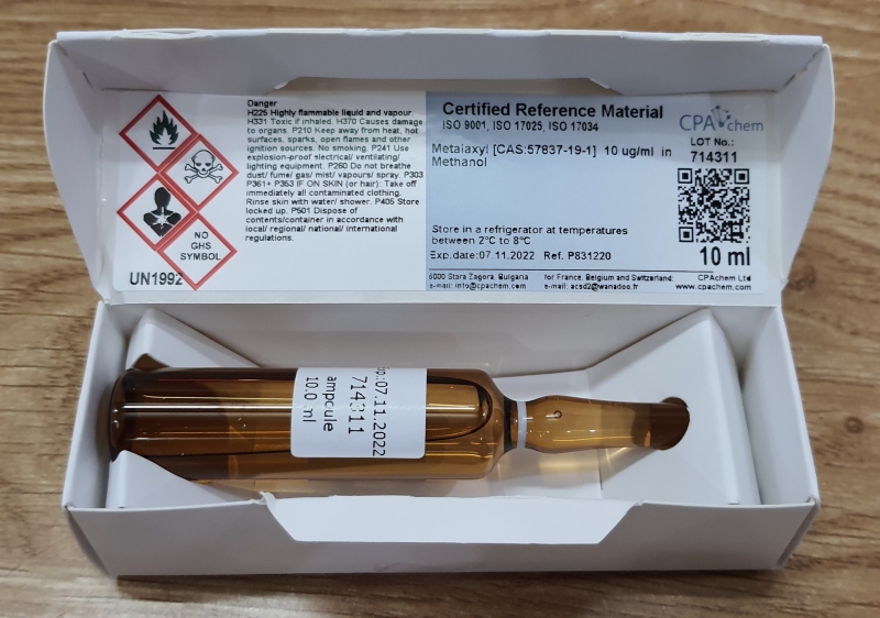 Dung dịch chuẩn Metalaxyl [CAS:57837-19-1] 10 ug/ml trong Methanol, CPAchem