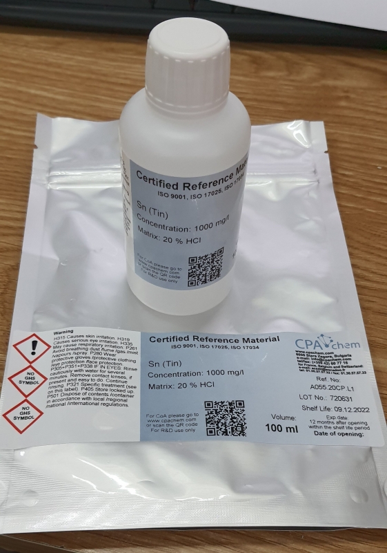 Dung dịch chuẩn Tin (Sn) 1g/L, chai 100mL cho AAS, CPAchem