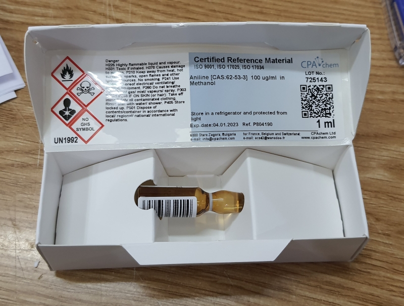 Dung dịch chuẩn Aniline [CAS:62-53-3] 100 ug/ml trong Methanol, CPAchem