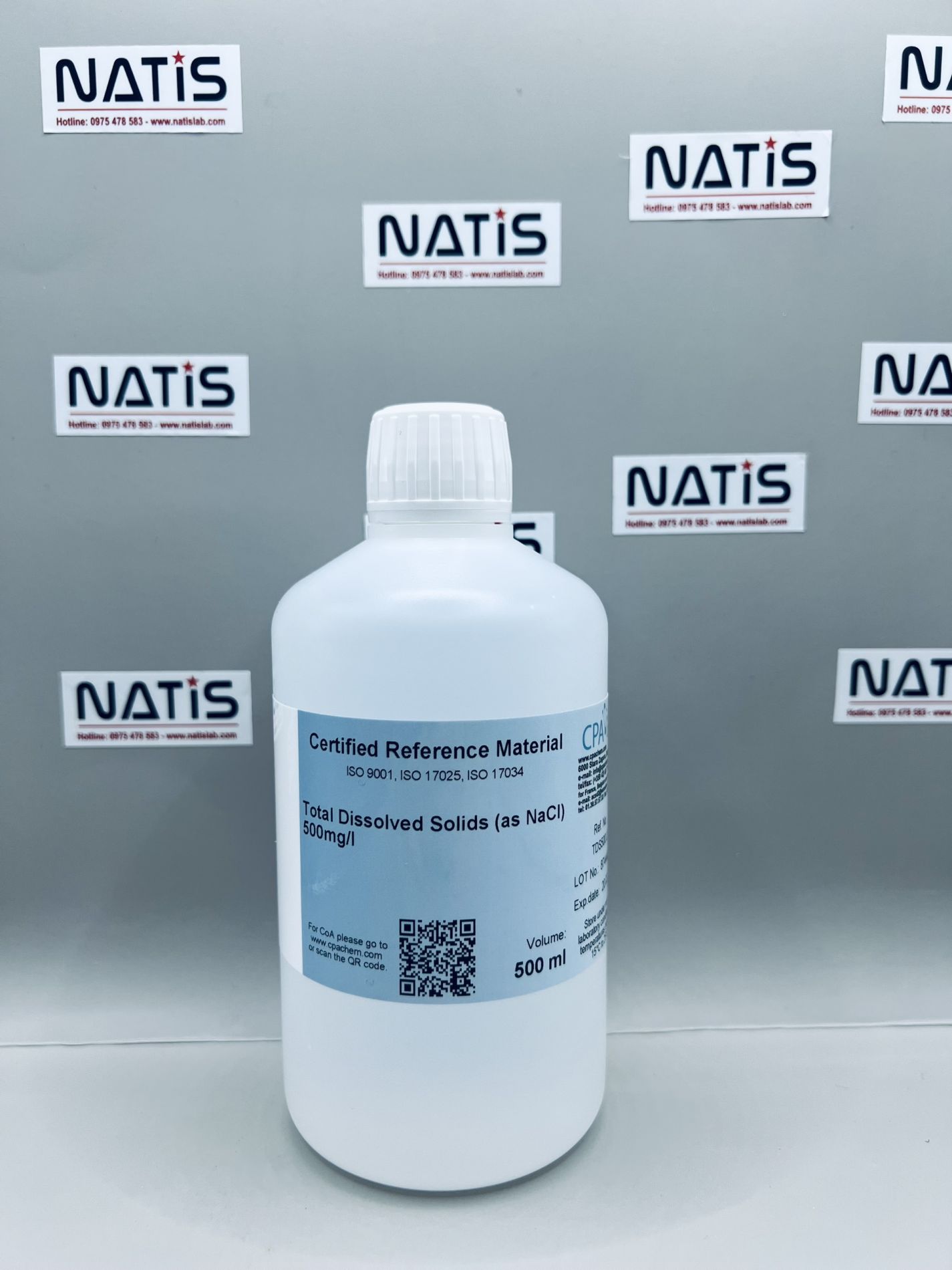 Dung dịch chuẩn TDS 500mg/L - Total Dissolved Solids (as NaCl) 500mg/l, mã TDS500.L5, hãng CPAchem, Bungari
