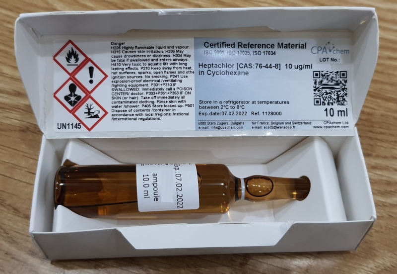 Dung dịch chuẩn Heptachlor [CAS:76-44-8] 10 ug/ml trong Cyclohexane, CPAchem