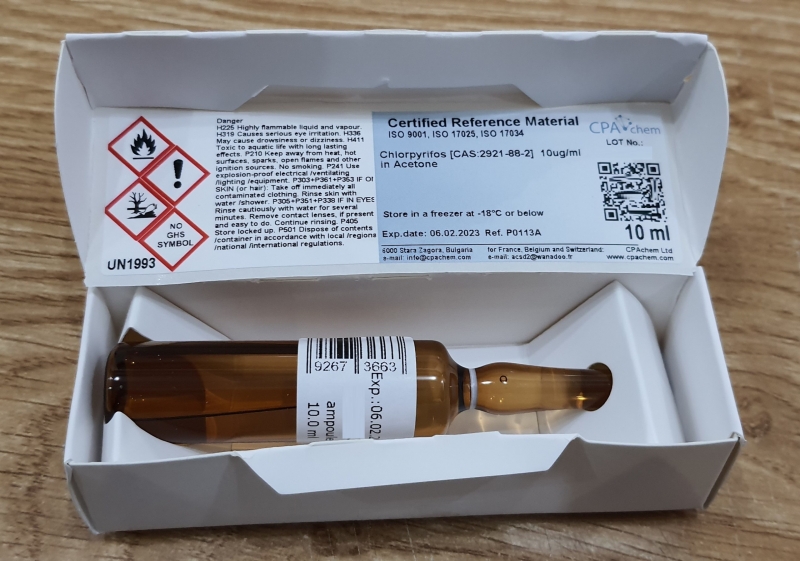 Dung dịch chuẩn Chlorpyrifos [CAS:2921-88-2] 10ug/ml trong Acetone, CPAchem