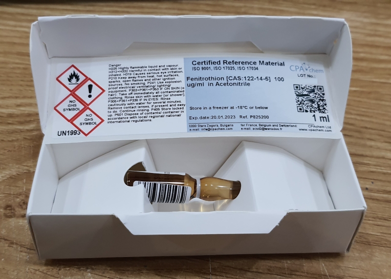 Dung dịch chuẩn Fenitrothion [CAS:122-14-5] 100 ug/ml trong Acetonitrile, CPAchem
