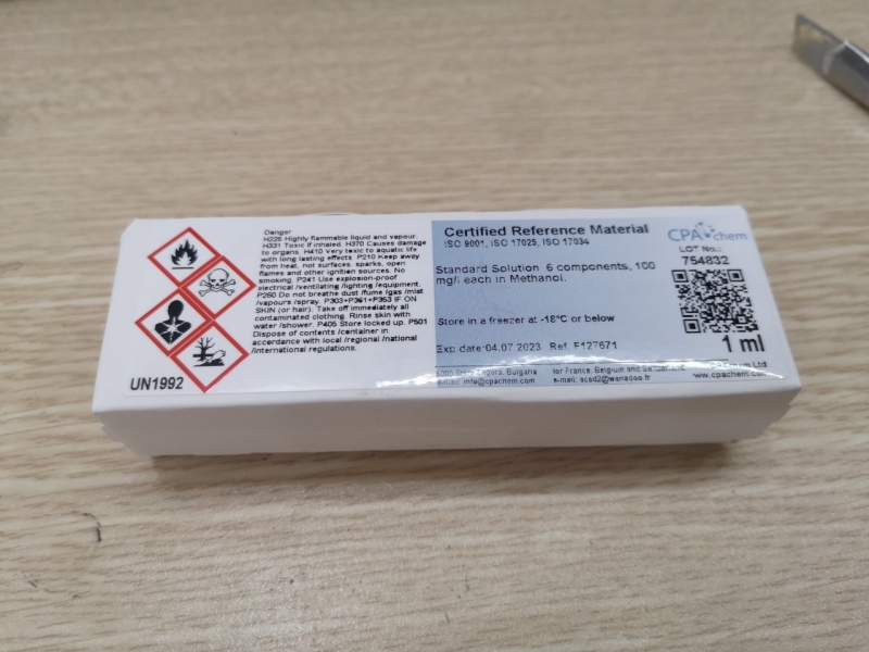 Dung dịch chuẩn 6 components 100mg/l each  in Methanol, lọ 1mL, CPAchem