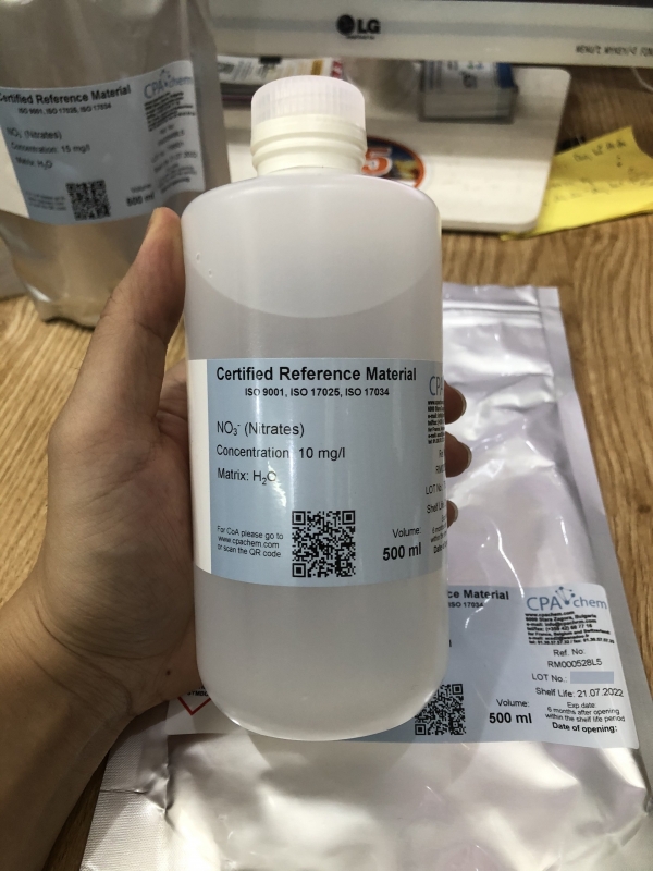 Dung dịch chuẩn Nitrates (NO3-) 10mg/l, chai 500ml, CPAchem