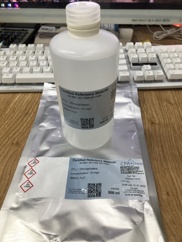 Dung dịch chuẩn Phosphates (PO4 3-) 10mg/l, chai 500mL, CPAchem