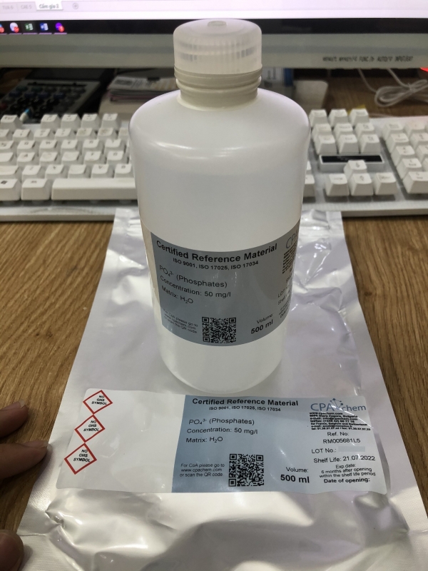 Dung dịch chuẩn Phosphates (PO4 3-) 50mg/l, chai 500mL, CPAchem