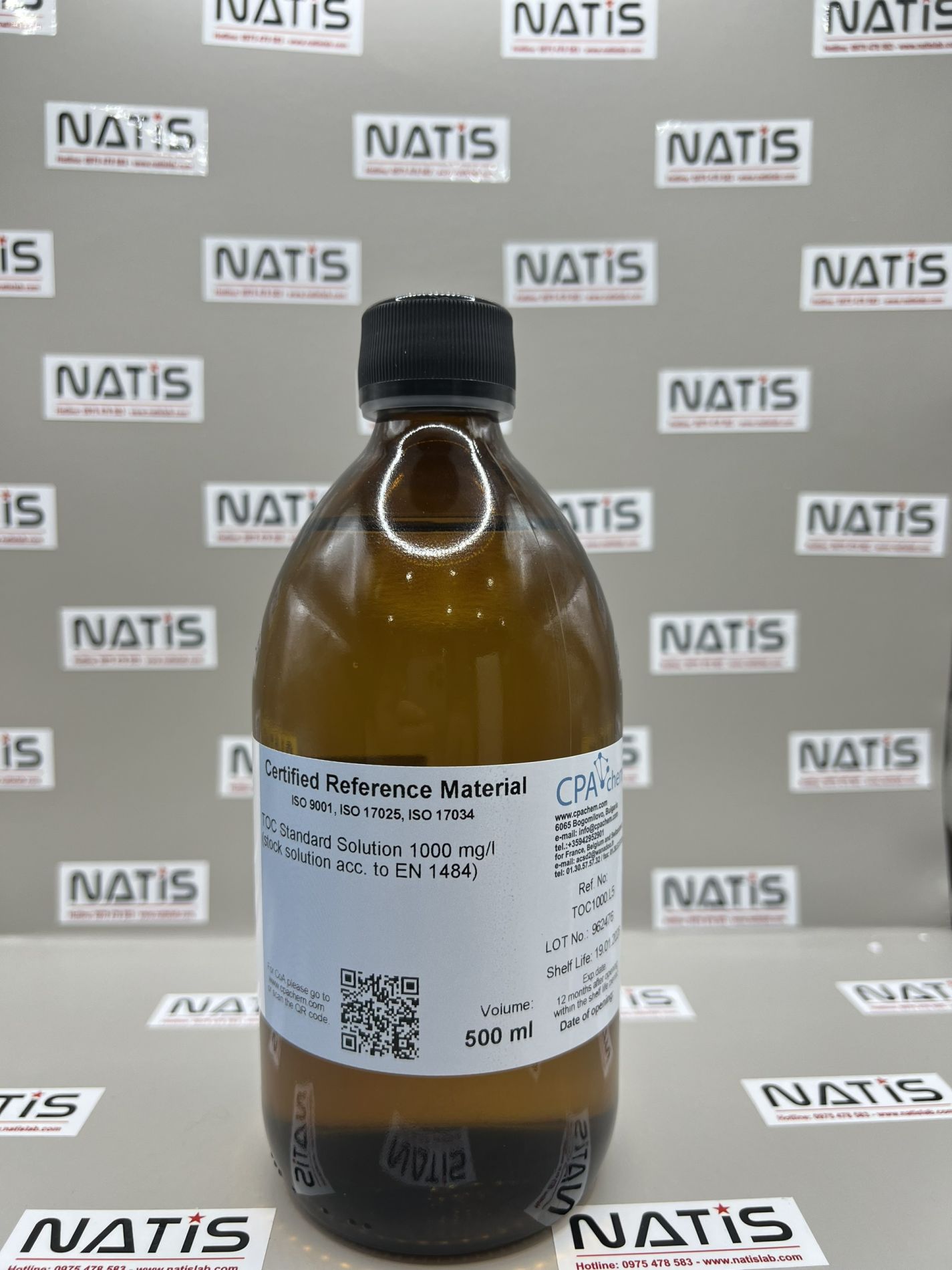 Dung dịch chuẩn TOC - Total Organic Carbon - Tổng Carbon hữu cơ - 1000 mg/l, chai 500mL, CPAchem