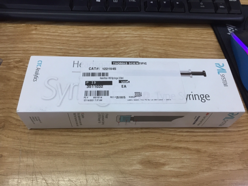 Dụng cụ hút mẫu, bơm mẫu 1002LTN CTC Syringe (23/51/5) 2.5mL, mã 203084, hãng Hamilton, USA