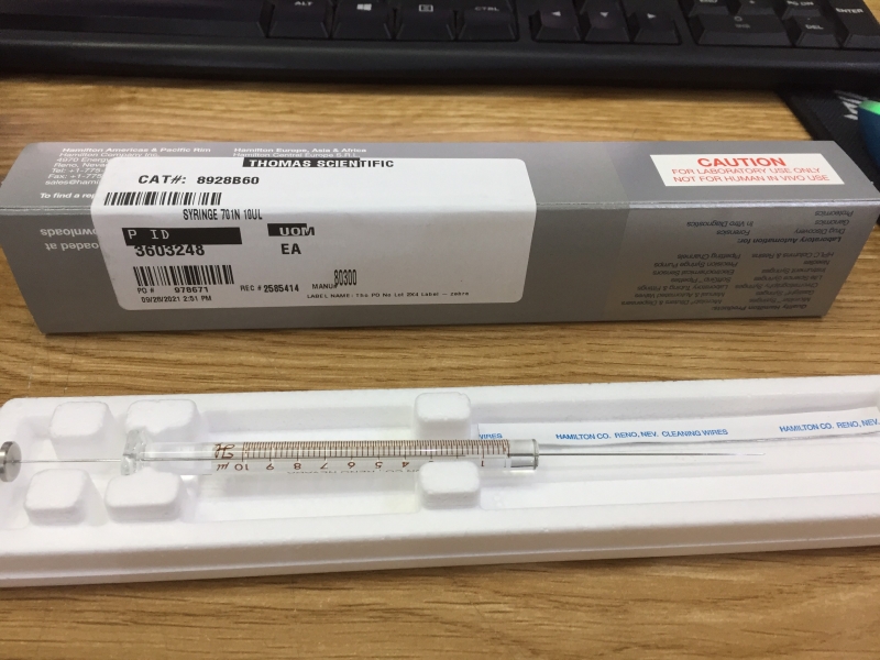 Dụng cụ hút mẫu, bơm mẫu Syringe 701 N, (26s/2 /2), 10uL, mã 80300, hãng Hamilton, USA