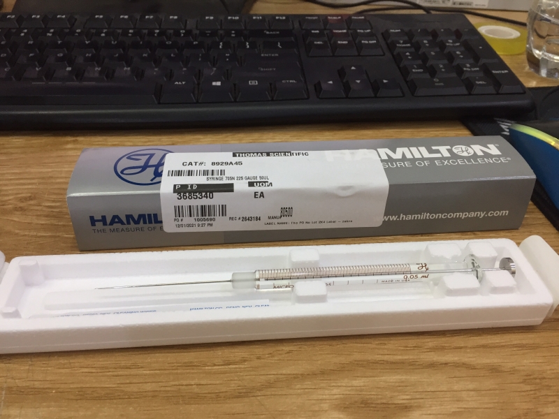 Dụng cụ hút mẫu, bơm mẫu Syringe 705N 22S Gauge 50ul, mã 80500, Hãng Hamilton, USA