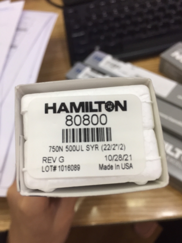 Dụng cụ hút mẫu, bơm mẫu Syringe 750N 500ul, mã 80800, hãng Hamilton, USA