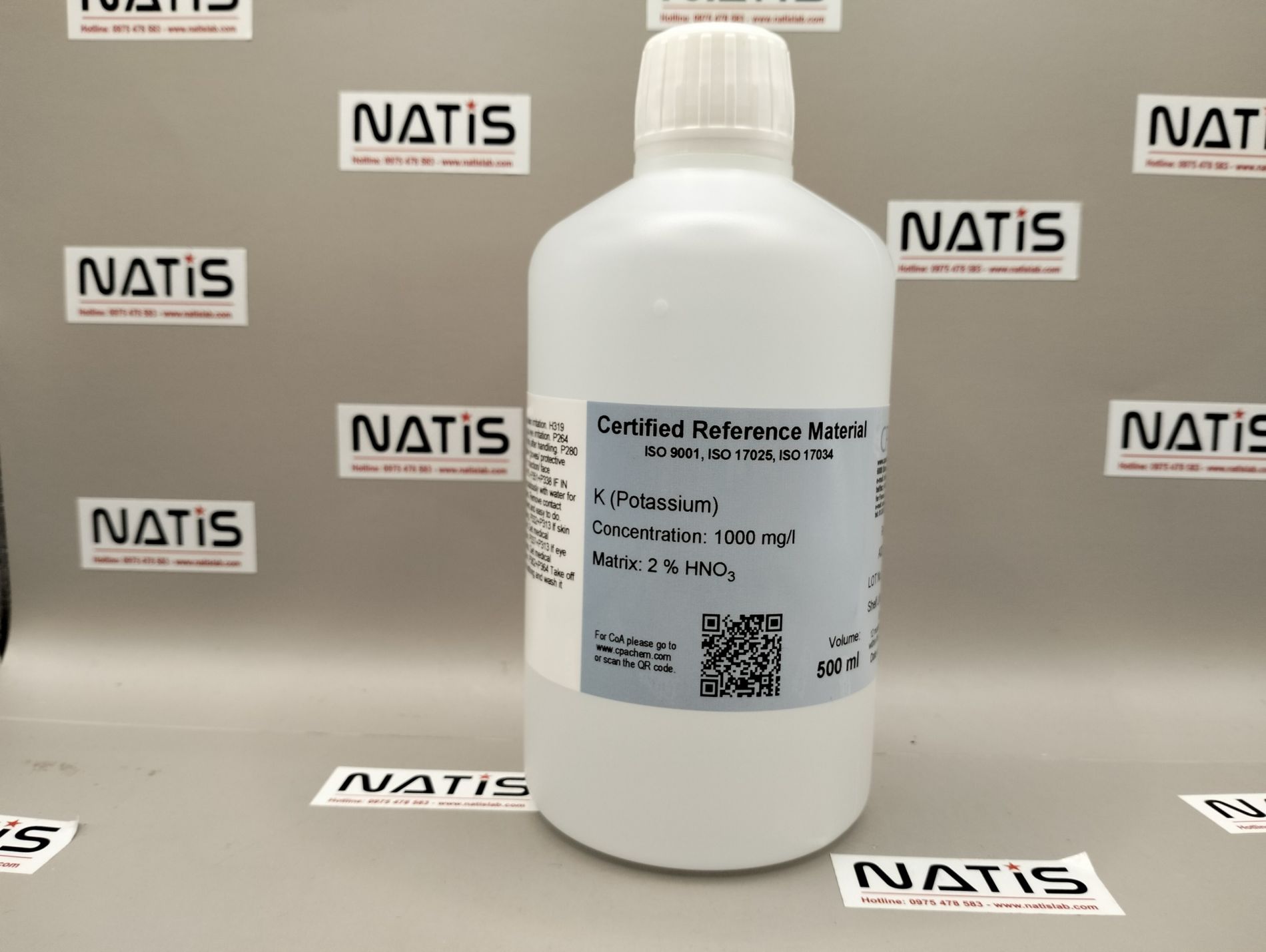 Dung dịch chuẩn Potassium K - 1g/l in diluted HNO3 for AAS, chai 500ml, hãng CPAchem, Bungari