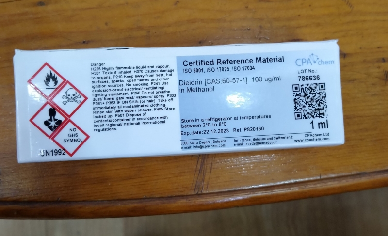 Dung dịch chuẩn Dieldrin [CAS:60-57-1] 100 ug/ml in Methanol, hãng CPAchem, Bungari