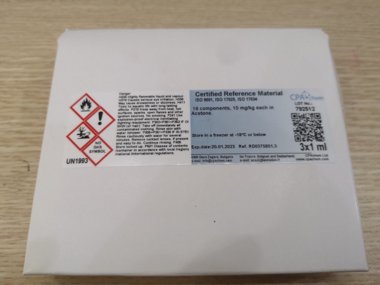 Dung dịch chuẩn 16 thành phần 10mg/kg, mã RD0375851.3, lọ 1ml, hãng CPAChem, Bungari