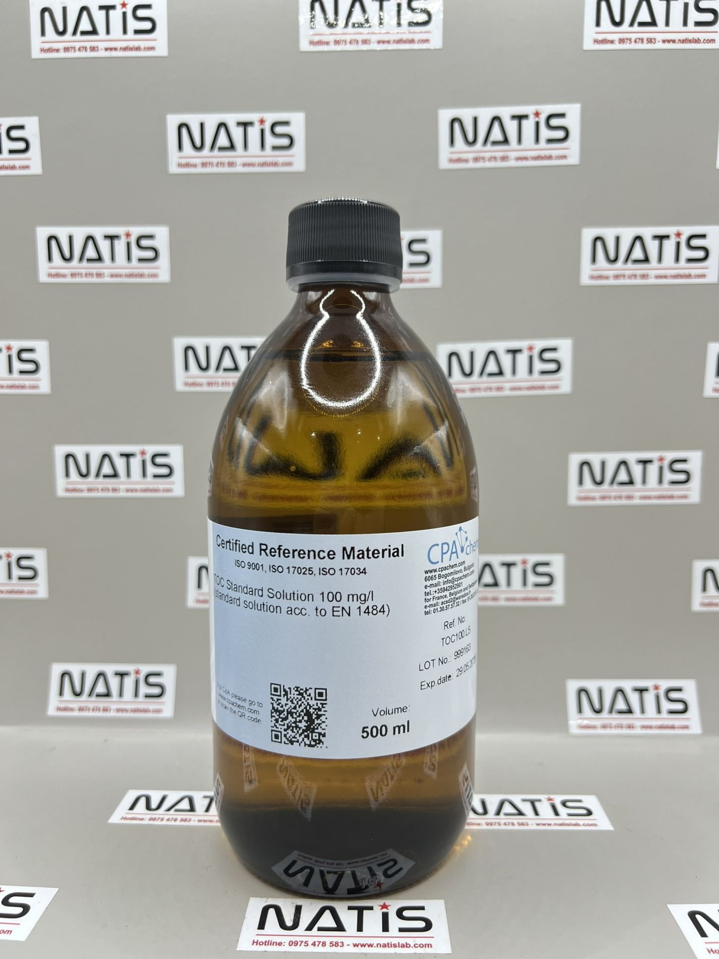 Dung dịch chuẩn TOC 100 mg/L - TOC Standard Solution 100 mg/l (standard solution acc. to EN 1484), chai 500mL, hãng CPAchem, Bungari