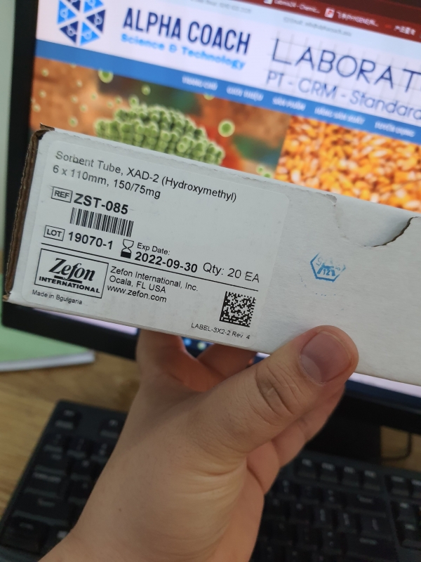Ống hấp thụ nhồi XAD-2 (2- Hydroxymethyl), 6 x 110mm, 150/75mg, 20 cái/Hộp, hãng Zefon, Mỹ