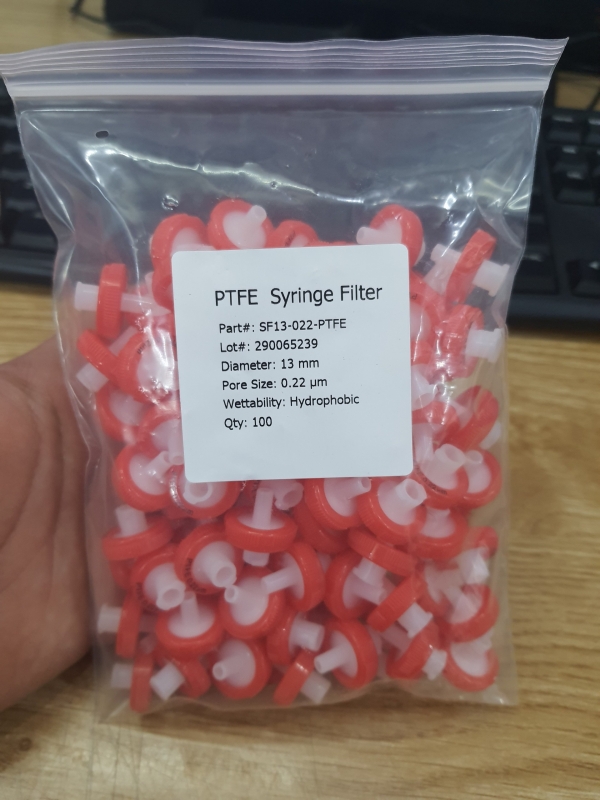 Đầu lọc PTFE 0.22um, ĐK 13mm, hydrophobic, túi 100 cái, TQ