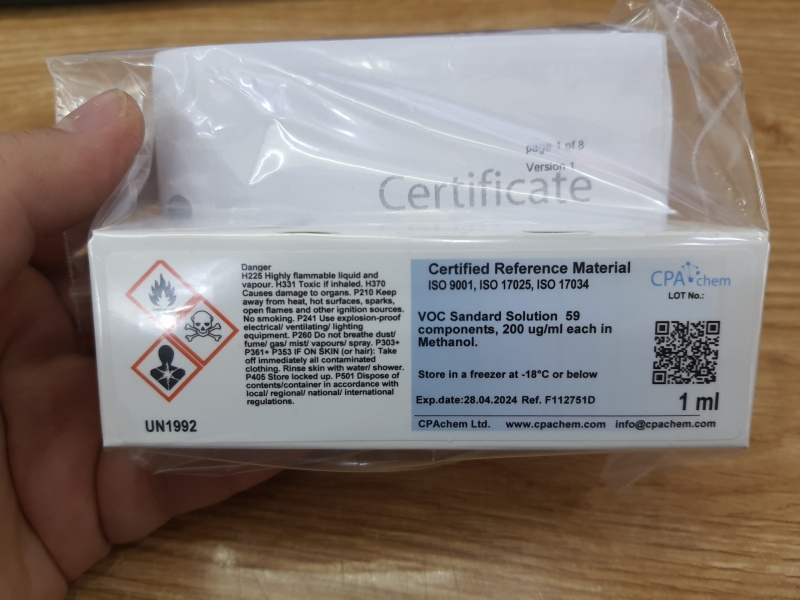 Dung dịch chuẩn mix VOC 59 thành phần nồng độ 200ug/ml - VOC Sandard Solution 59 components: 200ug/ml, mã F112751D, hãng CPAchem, Bungari
