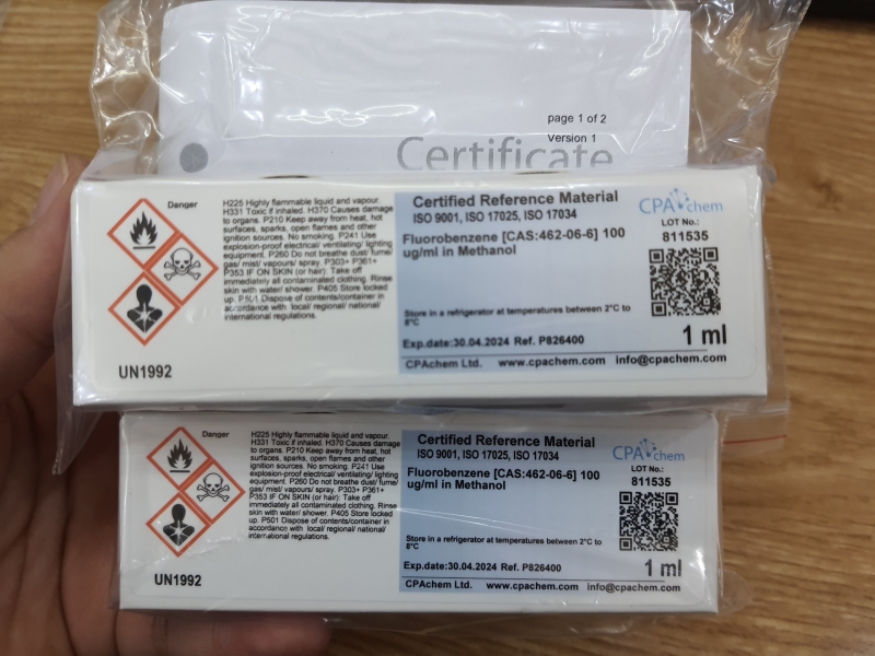 Dung dịch chuẩn Fluorobenzene [CAS:462-06-6] 100 ug/ml in Methanol, hãng CPAchem, Bungari