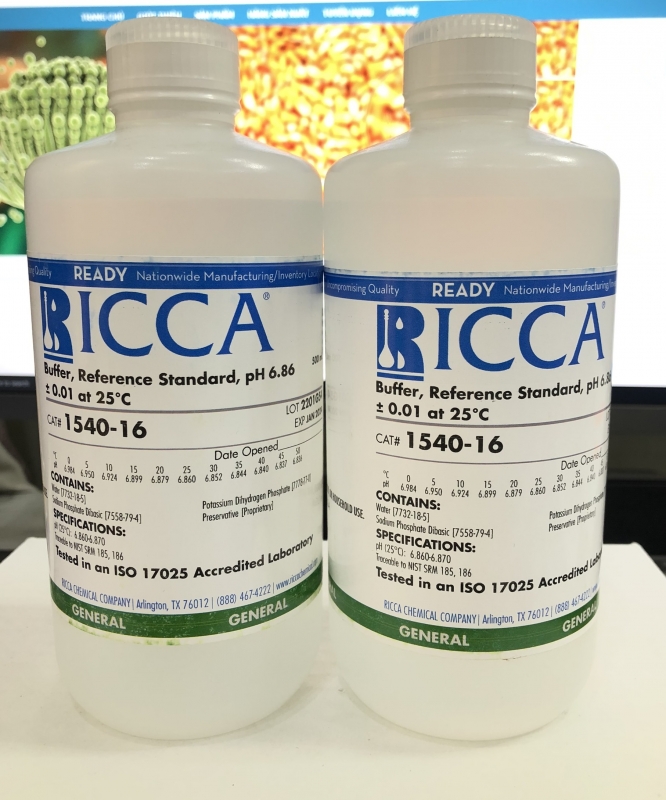 Buffer, Reference Standard, pH 6.86 +/- 0.01 at 25°C, chai 500mL, hãng RICCA