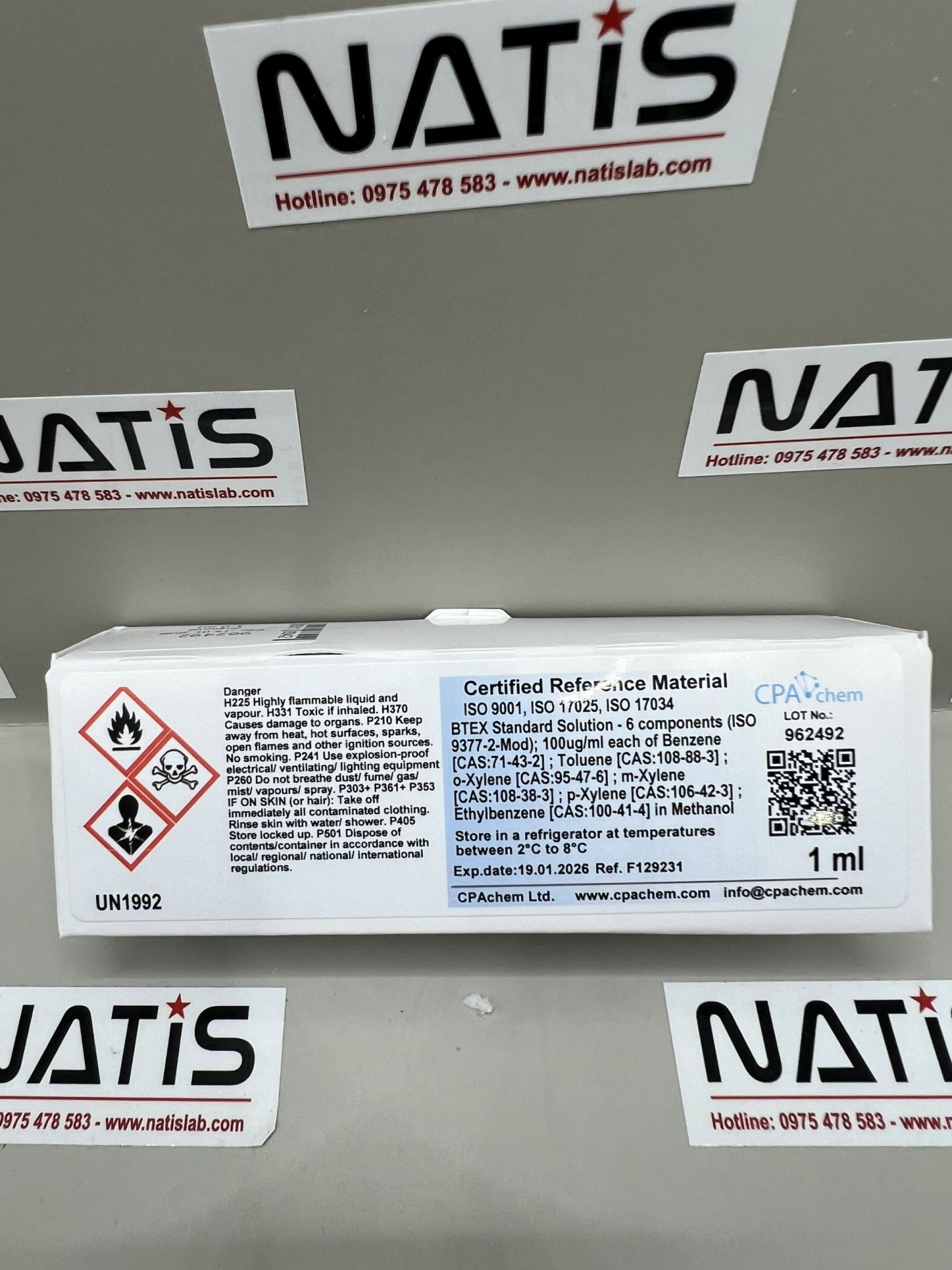 Dung dịch chuẩn BTEX 6 thành phần nồng độ 100ug/ml -  BTEX Standard Solution - 6 components (ISO 9377-2-Mod); 100ug/ml, lọ 1mL, hãng CPAchem, Bungari