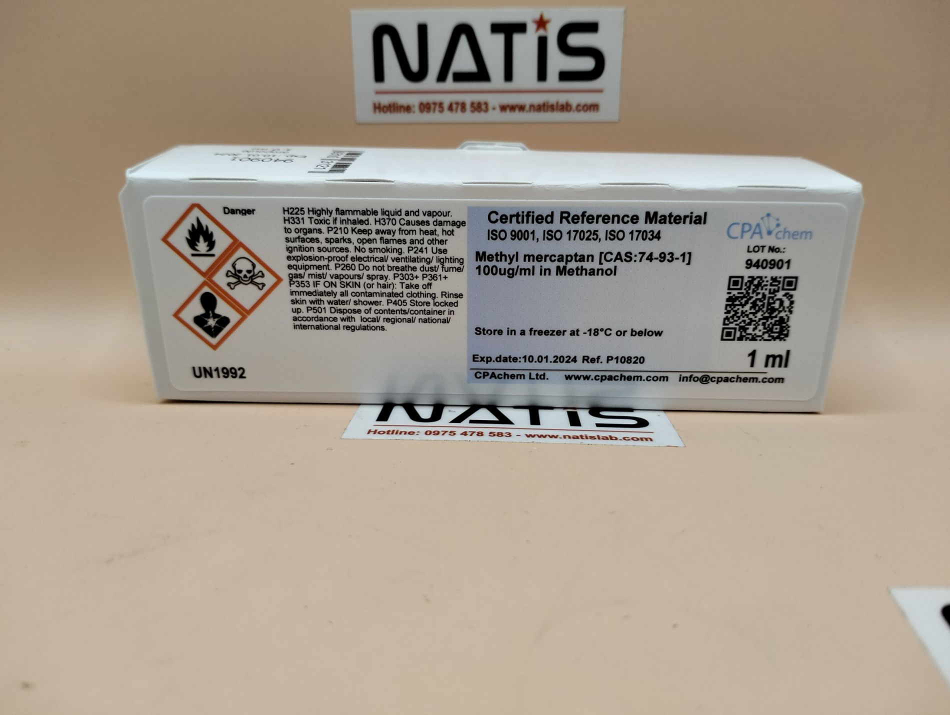 Dung dịch chuẩn Methyl mercaptan [CAS:74-93-1] 100ug/ml in Methanol, mã P10820, hãng CPAchem, Bungari
