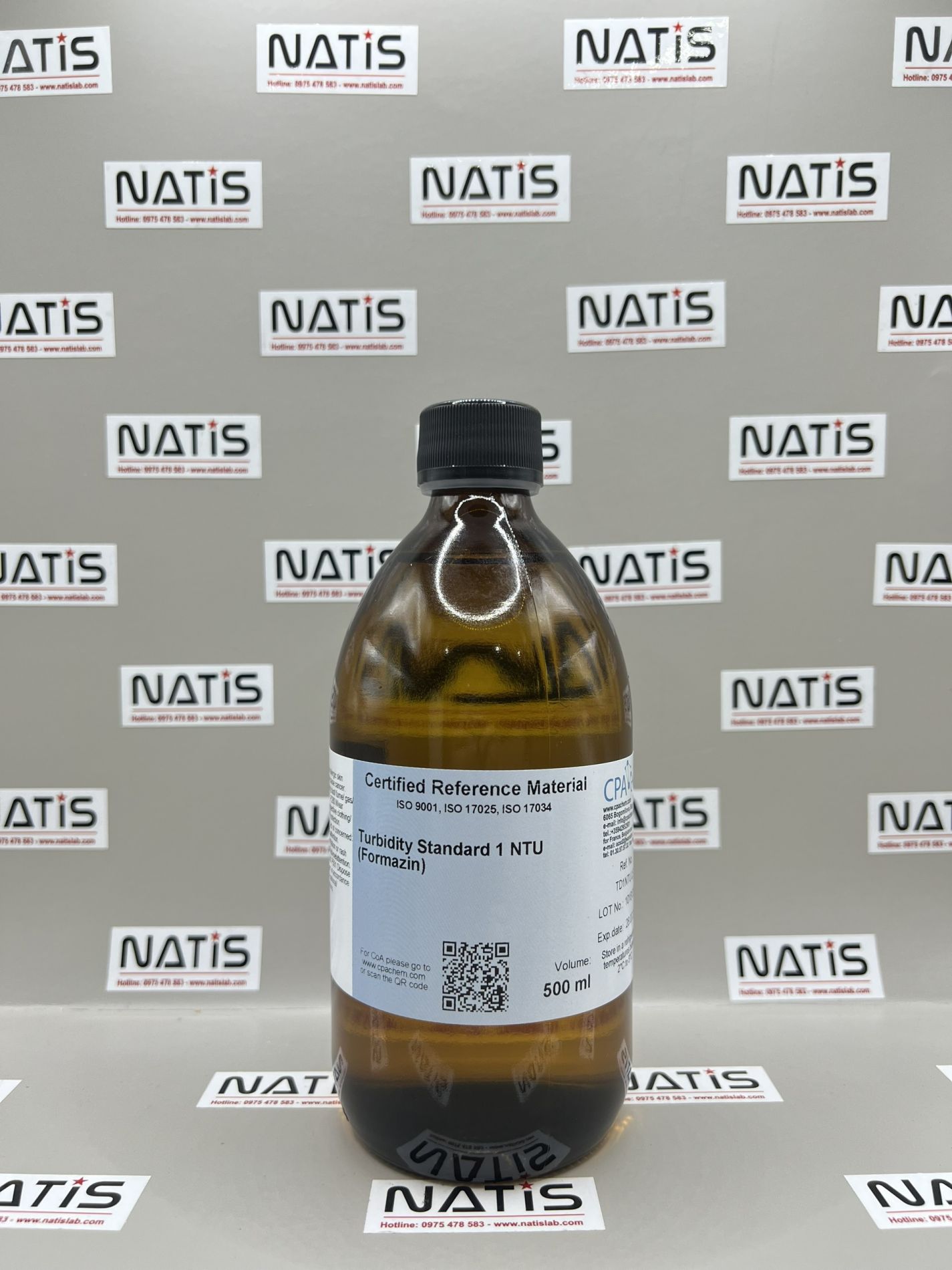 Dung dịch chuẩn Độ đục 1 NTU - Turbidity Standard 1 NTU (Formazin), chai 500mL, hãng CPAchem, Bungari