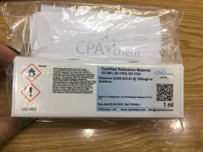 Dung dịch chuẩn Diazinon [CAS:333-41-5] 100mg/l in Acetone, hãng CPAchem, Bungari