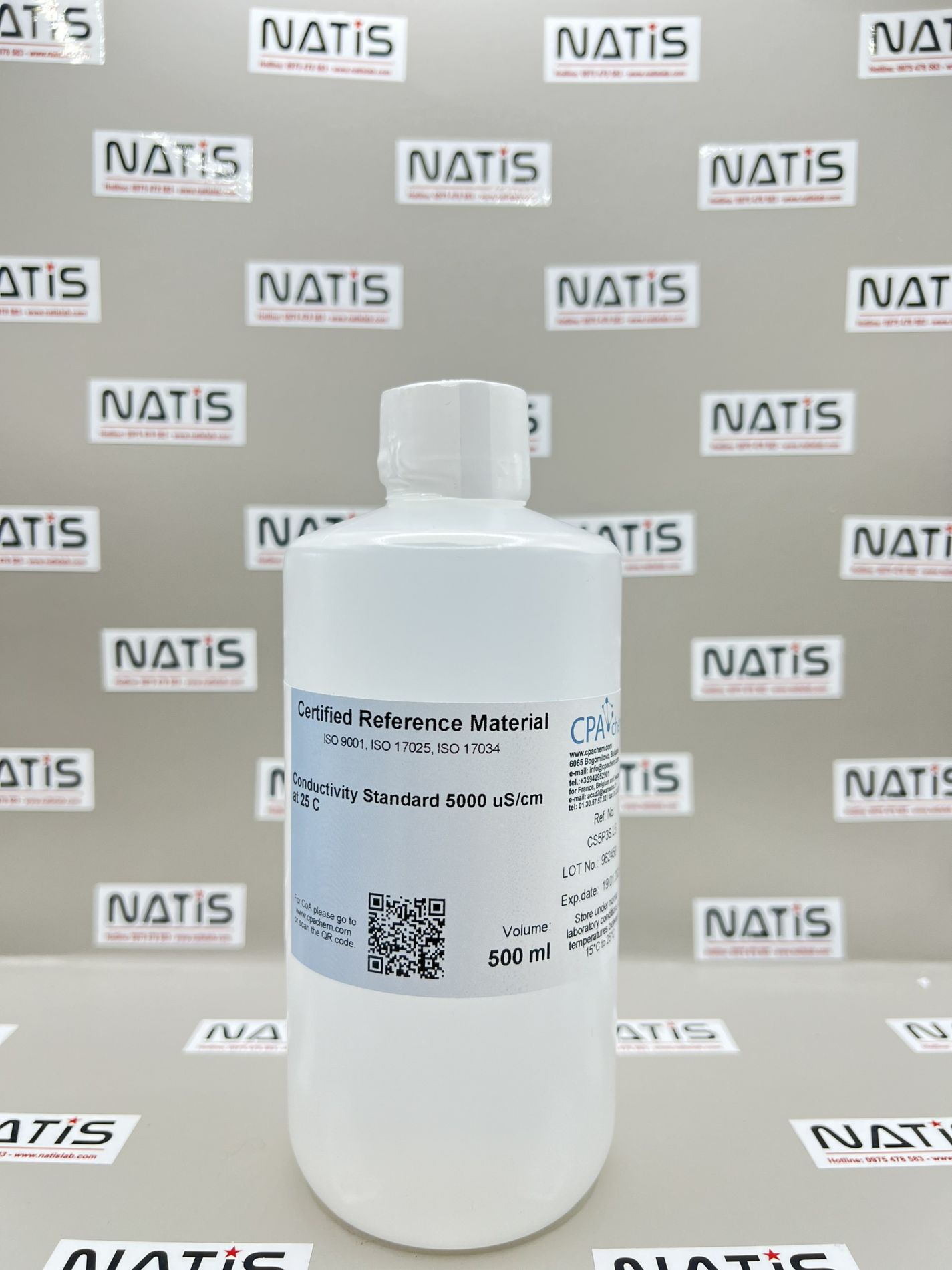 Dung dịch chuẩn Độ dẫn - Conductivity Standard 5000 uS/cm at 25 C, chai 500mL, hãng CPAchem, Bungari