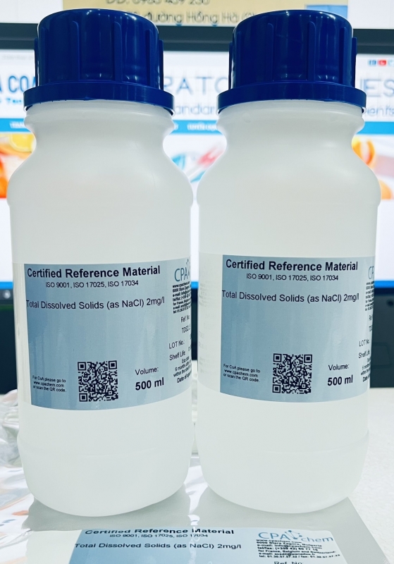 Dung dịch chuẩn TDS 2mg/L - Total Dissolved Solids (as NaCl) 2mg/l, chai 500mL, hãng CPAchem, Bungari