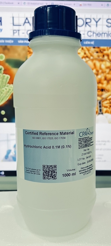 Dung dịch chuẩn Hydrochloric Acid 0.1M (0.1N), chai 1Lit, hãng CPAchem - Bungari