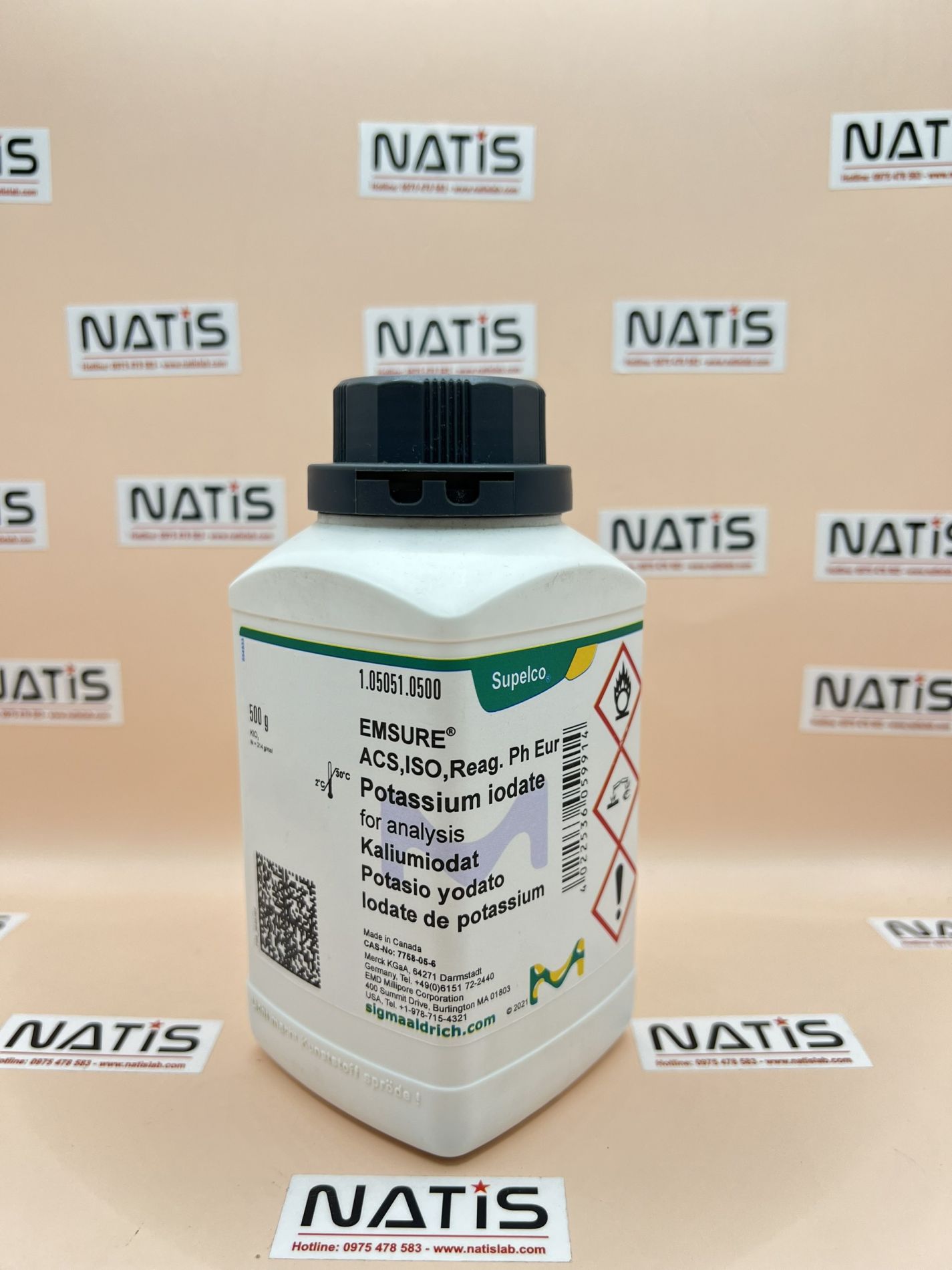 Potassium iodate - KIO3, lọ 500g, hãng Merck