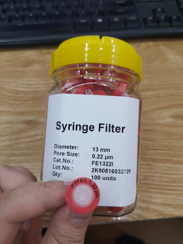 Đầu lọc (Hydrophilic-ưa nước) PTFE Syringe Filter (Red) Pore:0.22μm, Diameter: 13mm, 100pcs/pk, TQ