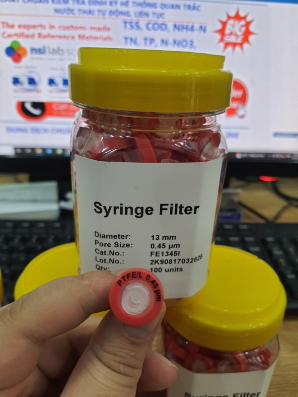 Đầu lọc (Hydrophilic-ưa nước) PTFE Syringe Filter (Red) Pore:0.45μm, Diameter: 13mm, 100pcs/pk, TQ